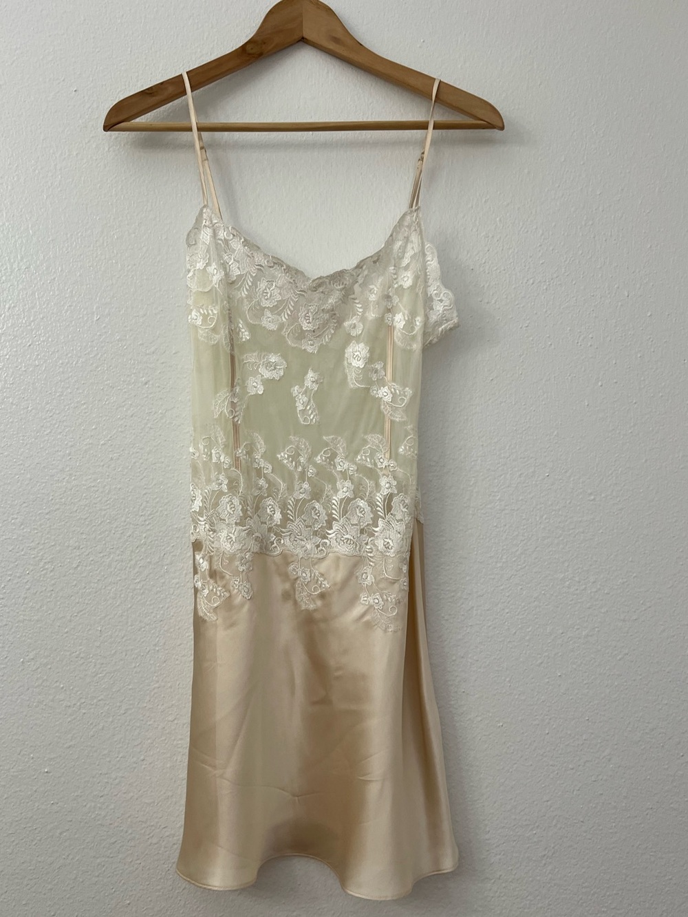 Vintage Y2K Silk Victoria's Secret Cream  and Ivory Lace Slip Lingerie Chemise